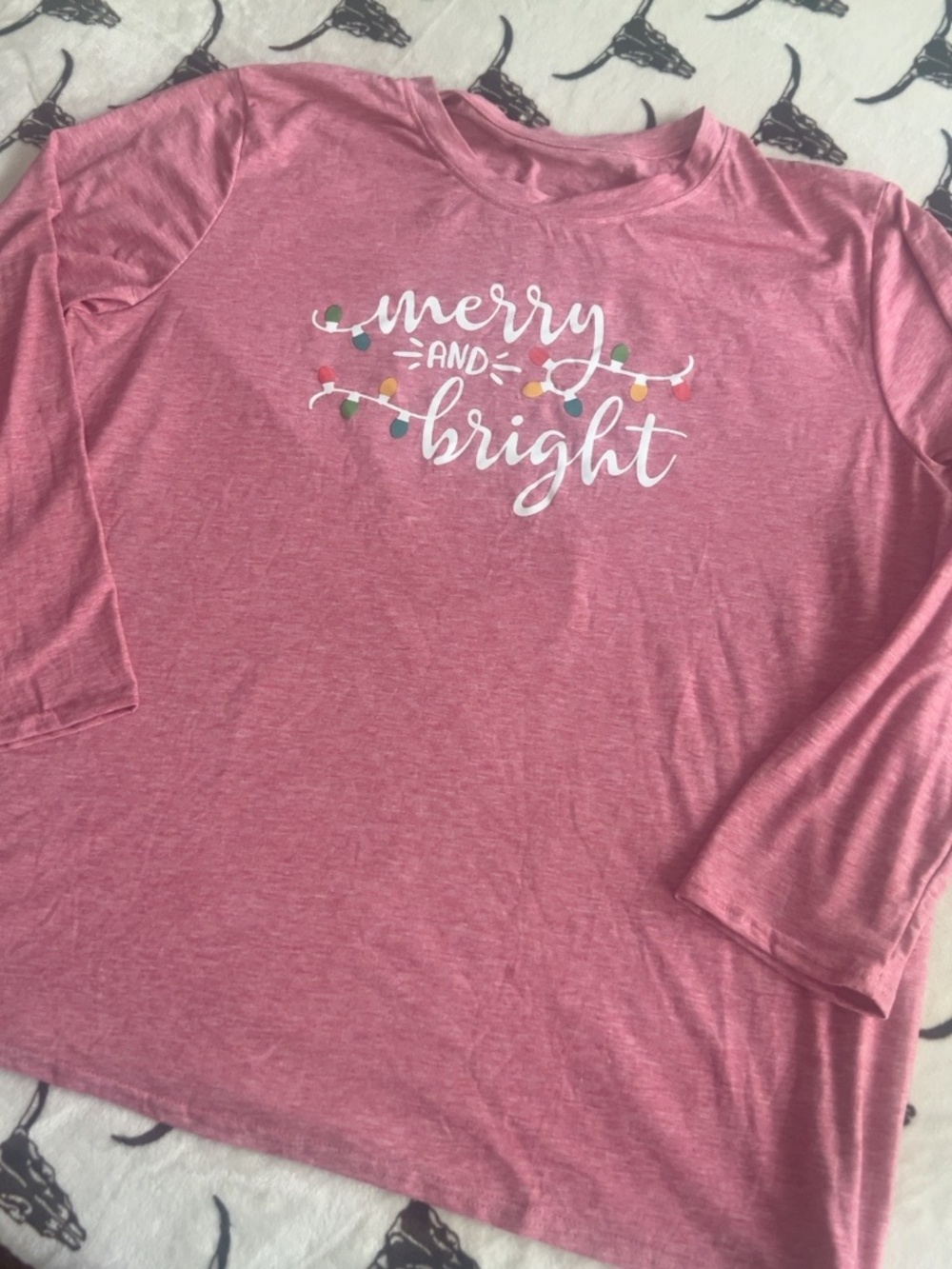 Merry & Bright Christmas Pink Long Sleeve Graphic Top 3XL Plus Size